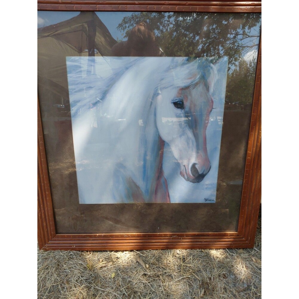 K Leibrick Handpainted Pastel Horse 24x26 Framed Art